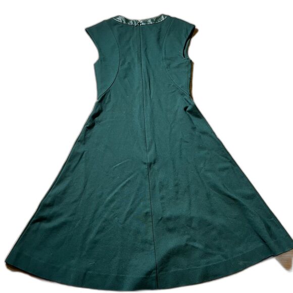 Cynthia Rowley Vintage Dress XS 0 V Neck Green Leather Cap Sleeve - Picture 2 of 7